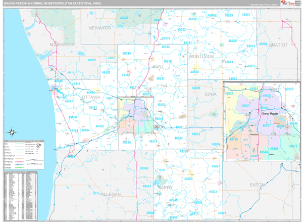 Grand Rapids-Wyoming, MI Metro Area Wall Map